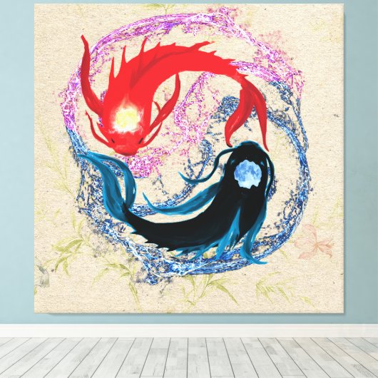 yin yang koi vis japanese kunststijl balans canvas afdruk (Insitu (Houten vloer))
