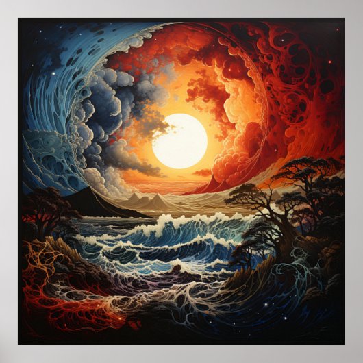 Yin Yang Landschapsgolven Poster (Voorkant)