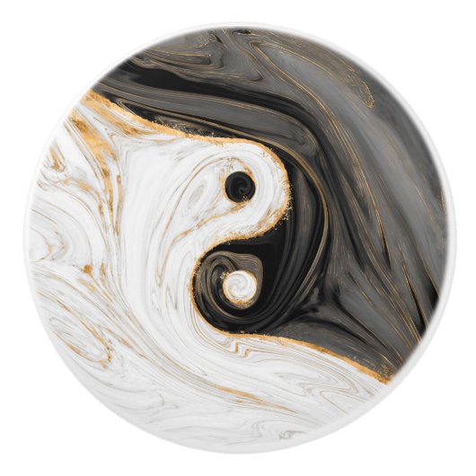 Yin Yang Liquid Marble Keramische Knop (Voorkant)