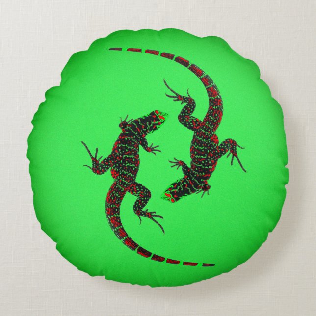 Yin Yang Lizards Rond Kussen (Voorkant)