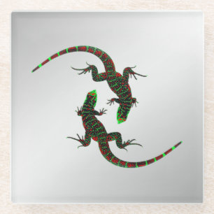 Yin Yang Lizards Silver Glazen Onderzetter