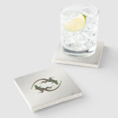 Yin Yang Lizards Silver Stenen Onderzetter (Zijkant)