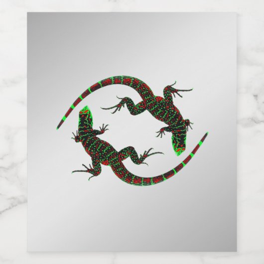 Yin Yang Lizards Silver Wijn Etiket (Enkel label)