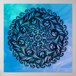 Yin Yang Mandala Natuur Floral Flower Mandalas Poster