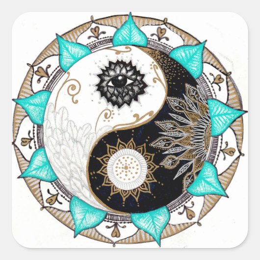 Yin Yang Mandala Vierkante Sticker (Voorkant)