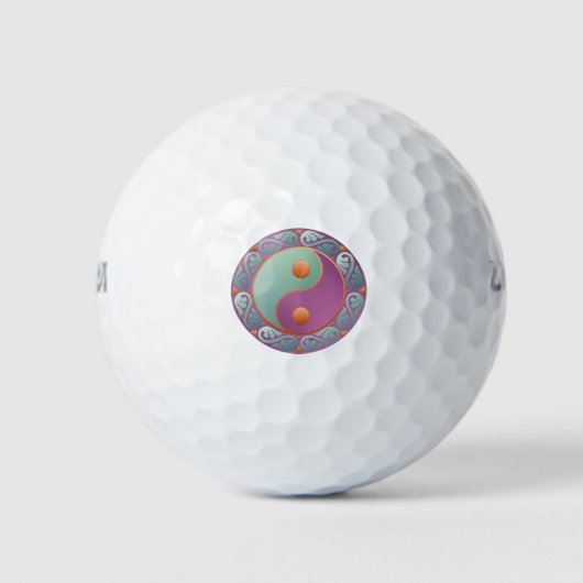 Yin Yang Medaillon Paars Turquoise Golfballen (Voorkant)