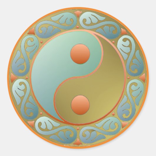 Yin Yang Medallion Gold Turquoise Ronde Sticker (Voorkant)
