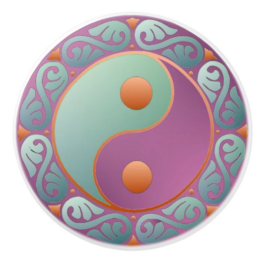 yin yang medallion violet turquoise keramische knop (Voorkant)