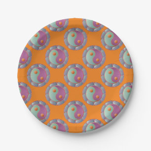 Yin Yang Medallion Violet Turquoise Papieren Bordje
