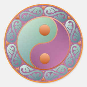 Yin Yang Medallion Violet Turquoise Ronde Sticker