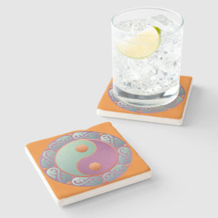 Yin Yang Medallion Violet Turquoise Stenen Onderzetter