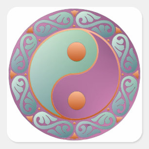 Yin Yang Medallion Violet Turquoise Vierkante Sticker