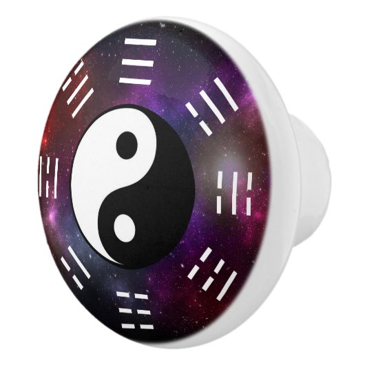 Yin Yang met Bagua Trigram Symbols I-Ching Cerami Keramische Knop (Rechts)