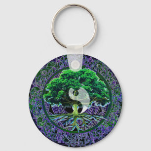 Yin Yang met een boom van leven Sleutelhanger