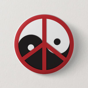 Yin-Yang met vredesbord - rood Ronde Button 5,7 Cm