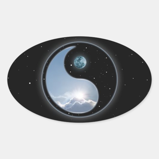 Yin Yang Moon Sun Ovale Sticker (Voorkant)
