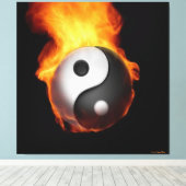 Yin Yang on Fire Stretted Canvas Print (Insitu (Houten vloer))