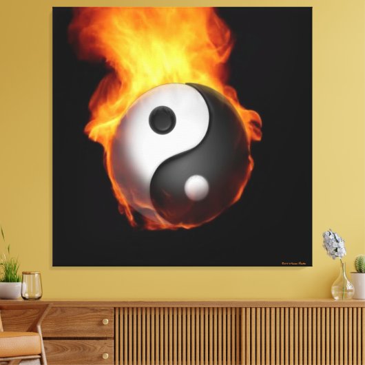 Yin Yang on Fire Stretted Canvas Print (Insitu (Woonkamer))