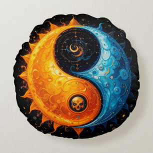 Yin Yang-ontwerp dat zon en maan vertegenwoordigt Rond Kussen