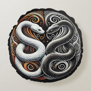 Yin Yang-ontwerp met twee slangen Rond Kussen