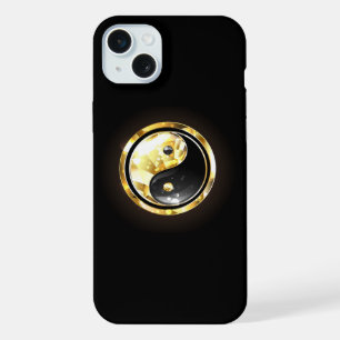 Yin Yang or en or sur fond noir