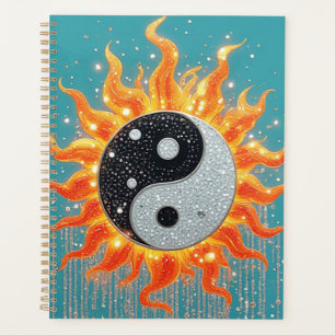 Yin Yang Orange Avec Détails Radieux Dorés