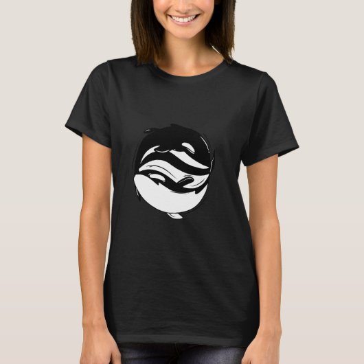 Yin Yang Orca Whale Long Meve T-shirt (Voorkant)