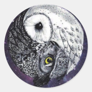Yin Yang Owls Ronde Sticker