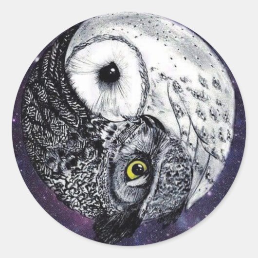 Yin Yang Owls Ronde Sticker (Voorkant)