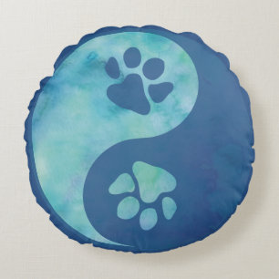Yin Yang Paw Blue Rond Kussen