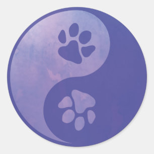 Yin Yang Paw Paarse Classic Round Sticker