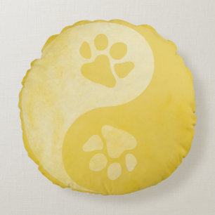 Yin Yang Paw Yellow Rond Kussen