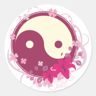 Yin Yang Pink Floral Ronde Sticker