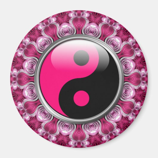 Yin Yang Pink Hearts Magnet Magneet (Voorkant)
