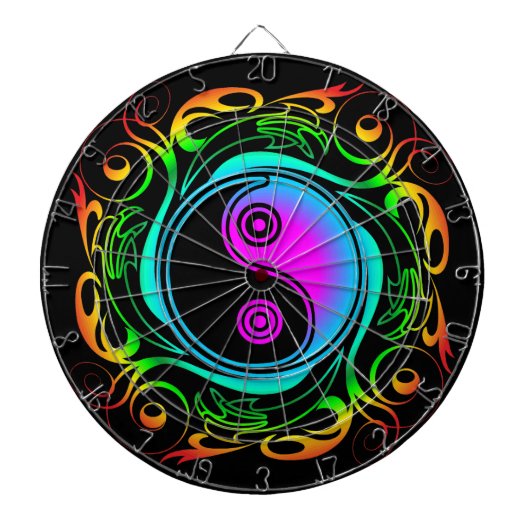Yin Yang Psychedelic Rainbow-Tattoo Dartbord (Voorkant)