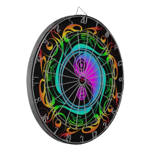 Yin Yang Psychedelic Rainbow-Tattoo Dartbord (Voorkant Links)