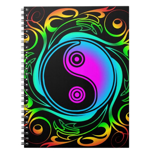 Yin Yang Psychedelic Rainbow-Tattoo Notitieboek (Voorkant)