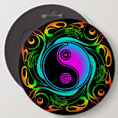 Yin Yang Psychedelic Rainbow-Tattoo Ronde Button 6,0 Cm (Voorkant /achterkant)