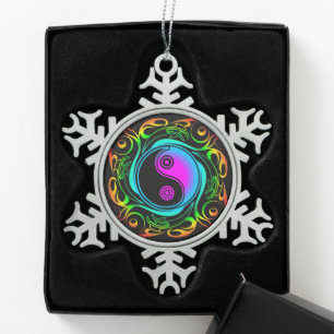 Yin Yang Psychedelic Rainbow-Tattoo Tin Sneeuwvlok Ornament