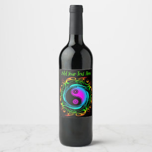 Yin Yang Psychedelic Rainbow-Tattoo Wijn Etiket