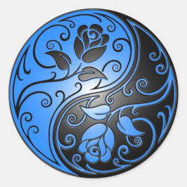 Yin Yang Rozen, blauw en zwart Ronde Sticker