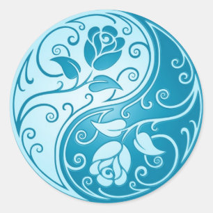 Yin Yang Rozen, blauw Ronde Sticker