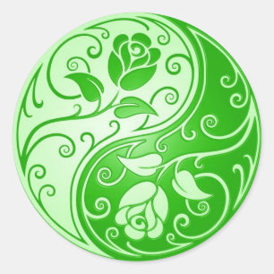 Yin Yang Rozen, groen Ronde Sticker