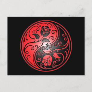 Yin Yang Rozen, rood en zwart Briefkaart