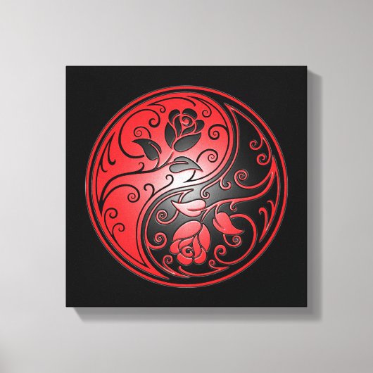 Yin Yang Rozen, rood en zwart Canvas Afdruk (Voorkant)