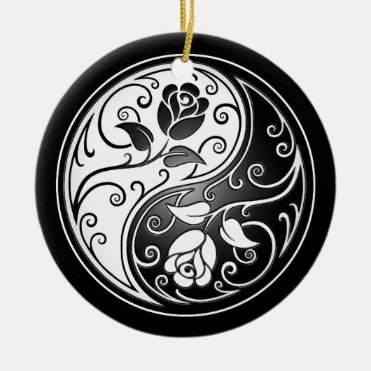 Yin Yang Rozen, zwart Keramisch Ornament (Voorkant)