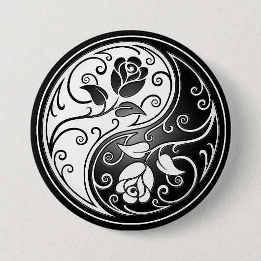 Yin Yang Rozen, zwart Ronde Button 7,6 Cm (Voorkant)
