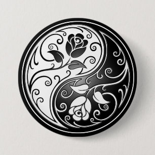 Yin Yang Rozen, zwart Ronde Button 7,6 Cm