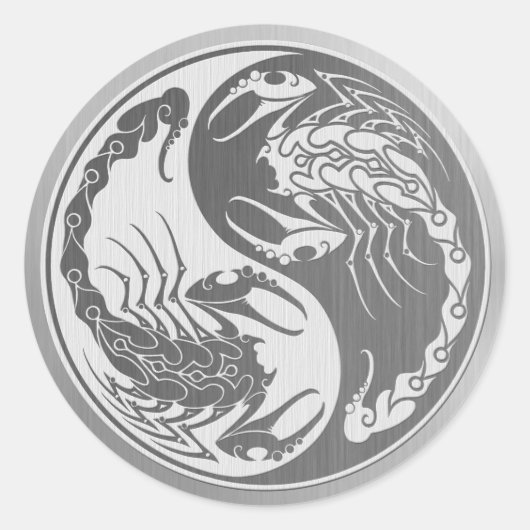 Yin Yang Scorpions met Roestvrij staaleffect Ronde Sticker (Voorkant)