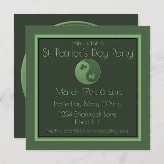 Yin Yang Shamrocks St. Patrick's Day Invitation (Devant / Derrière)